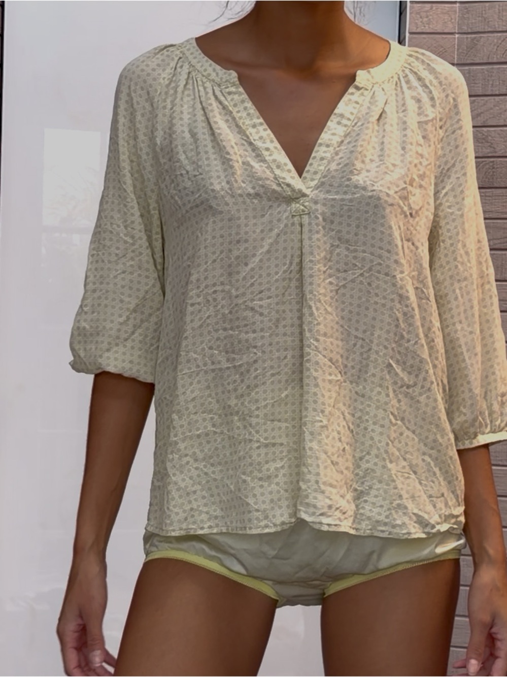 Joie Pale Yellow Lightweight Textured Peasant Blouse